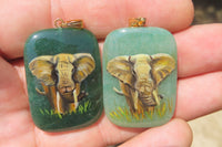 Polished Aventurine Pendant with Hand Painted Elephants - Sold Per Item - From Zimbabwe