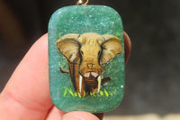 Polished Aventurine Pendant with Hand Painted Elephants - Sold Per Item - From Zimbabwe