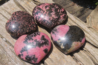 Polished Rhodonite Gemstone Hearts x 4 From Madagascar