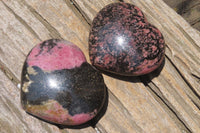 Polished Rhodonite Gemstone Hearts x 4 From Madagascar