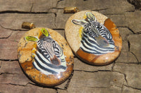 Polished Picture Stone Pendant with Hand Painted Zebras - Sold Per Item - From Namibia