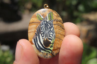 Polished Picture Stone Pendant with Hand Painted Zebras - Sold Per Item - From Namibia