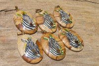 Polished Picture Stone Pendant with Hand Painted Zebras - Sold Per Item - From Namibia