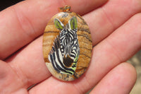 Polished Picture Stone Pendant with Hand Painted Zebras - Sold Per Item - From Namibia