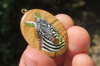 Polished Picture Stone Pendant with Hand Painted Zebras - Sold Per Item - From Namibia