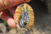 Polished Picture Stone Pendant with Hand Painted Zebras - Sold Per Item - From Namibia