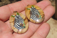 Polished Picture Stone Pendant with Hand Painted Zebras - Sold Per Item - From Namibia