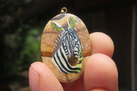 Polished Picture Stone Pendant with Hand Painted Zebras - Sold Per Item - From Namibia