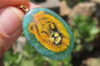 Polished Aventurine Pendant with Hand Painted Lion - Sold Per Item - From Zimbabwe