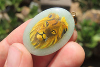 Polished Aventurine Pendant with Hand Painted Lion - Sold Per Item - From Zimbabwe