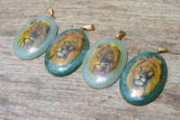 Polished Aventurine Pendant with Hand Painted Lion - Sold Per Item - From Zimbabwe