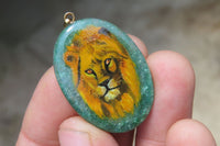 Polished Aventurine Pendant with Hand Painted Lion - Sold Per Item - From Zimbabwe