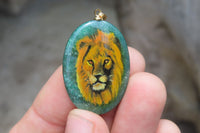 Polished Aventurine Pendant with Hand Painted Lion - Sold Per Item - From Zimbabwe