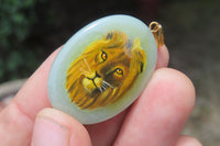 Polished Aventurine Pendant with Hand Painted Lion - Sold Per Item - From Zimbabwe