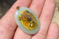 Polished Aventurine Pendant with Hand Painted Lion - Sold Per Item - From Zimbabwe