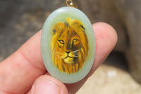 Polished Aventurine Pendant with Hand Painted Lion - Sold Per Item - From Zimbabwe