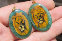 Polished Aventurine Pendant with Hand Painted Lion - Sold Per Item - From Zimbabwe