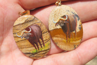 Polished Picture Stone Pendant with Hand Painted Buffaloes - Sold Per Item - From Namibia