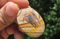 Polished Picture Stone Pendant with Hand Painted Buffaloes - Sold Per Item - From Namibia