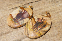 Polished Picture Stone Pendant with Hand Painted Buffaloes - Sold Per Item - From Namibia