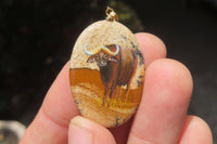 Polished Picture Stone Pendant with Hand Painted Buffaloes - Sold Per Item - From Namibia