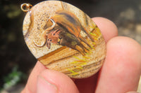 Polished Picture Stone Pendant with Hand Painted Buffaloes - Sold Per Item - From Namibia