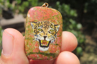 Polished Unakite Pendant with Hand Painted Leopard - Sold Per Item - From South Africa