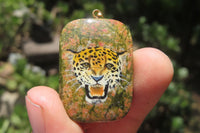 Polished Unakite Pendant with Hand Painted Leopard - Sold Per Item - From South Africa