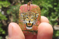 Polished Unakite Pendant with Hand Painted Leopard - Sold Per Item - From South Africa