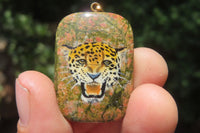 Polished Unakite Pendant with Hand Painted Leopard - Sold Per Item - From South Africa