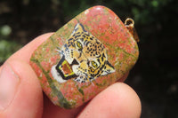 Polished Unakite Pendant with Hand Painted Leopard - Sold Per Item - From South Africa