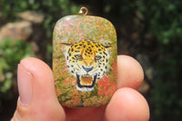 Polished Unakite Pendant with Hand Painted Leopard - Sold Per Item - From South Africa