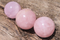 Polished Rose Quartz Spheres x 3 From Ambatondrazaka, Madagascar