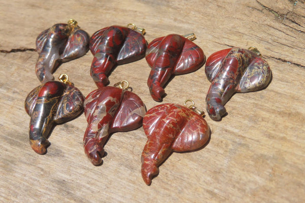 Polished Carved Red Jasper Elephant Pendant - Sold Per Item - From South Africa