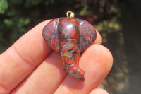 Polished Carved Red Jasper Elephant Pendant - Sold Per Item - From South Africa