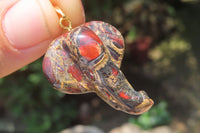 Polished Carved Red Jasper Elephant Pendant - Sold Per Item - From South Africa