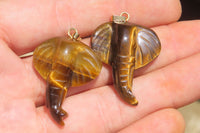 Polished Carved Golden Tigers Eye Elephant Pendants - Sold Per Item - From South Africa