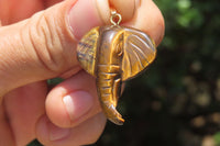 Polished Carved Golden Tigers Eye Elephant Pendants - Sold Per Item - From South Africa