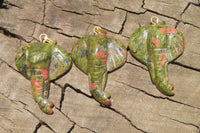 Polished Carved Unakite Elephant Pendant - Sold Per Item - From South Africa