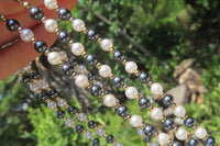 Polished Silver Hematite and Freshwater Pearl Beaded Necklace - Sold Per Item - From China