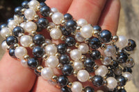 Polished Silver Hematite and Freshwater Pearl Beaded Necklace - Sold Per Item - From China