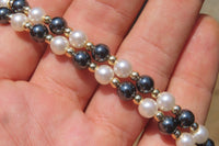 Polished Silver Hematite and Freshwater Pearl Beaded Necklace - Sold Per Item - From China