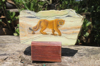 Hand Made Lioness Decoupage on Butter Jade Stone Slabs - sold per item - From South Africa