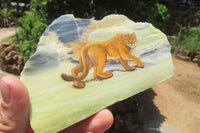 Hand Made Lioness Decoupage on Butter Jade Stone Slabs - sold per item - From South Africa