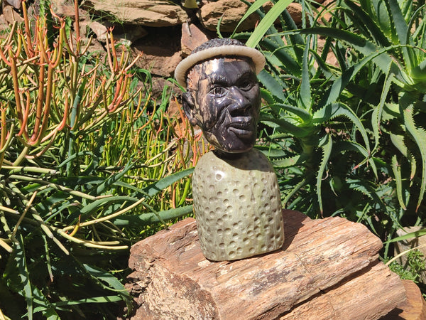 Hand Made African Man Bust Sculpture x 1 From Zimbabwe