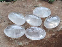 Polished Girasol Pearl Quartz Palm Stones x 6 From Madagascar