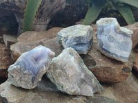 Natural Blue Lace Agate Geode Specimens x 4 From Nsanje, Malawi