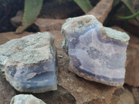 Natural Blue Lace Agate Geode Specimens x 4 From Nsanje, Malawi