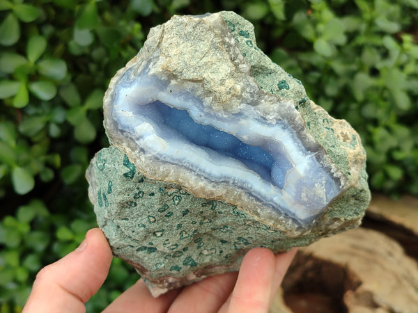 Natural Blue Lace Agate Geode Specimens x 3 From Malawi