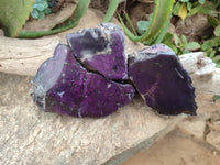 Polished On One Side Purpurite Specimens x 3 From Namibia